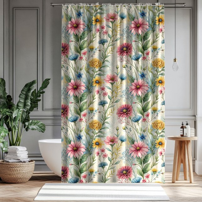 Gift for Mom & Dad Pastel Wildflowers Curtain Duschvorhang (Gift for Mom & Dad Pastel Wildflowers Curtain)