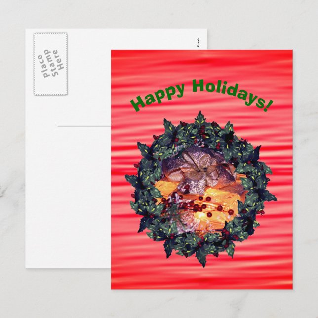 Gift Gold Bow Wreath Weihnachtsfeiertag Postkarte (Vorne/Hinten)