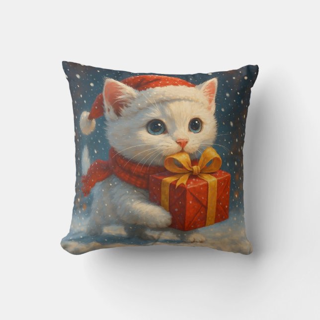 Gift - Holiday - Christmas Kitten Surprise Pillow Kissen (Vorderseite)