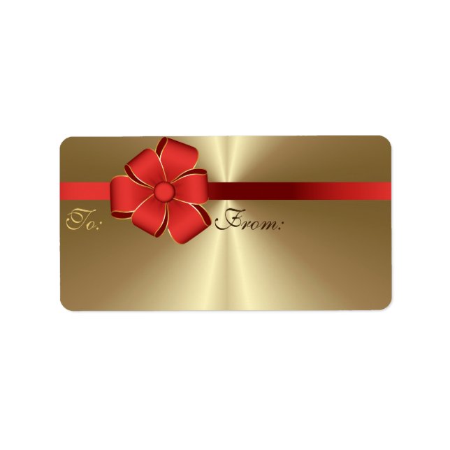 Gift Labels - Red Bow & Ribbon auf Gold Adressaufkleber (Vorne)