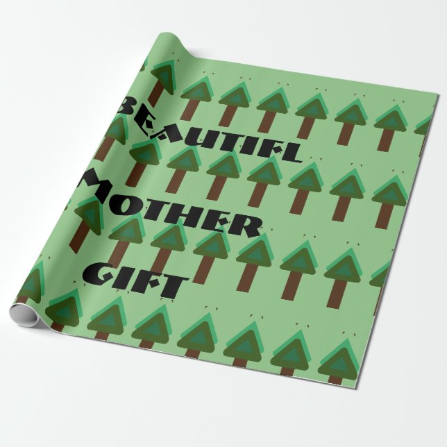GIFT _MOTHER_LETTER_TREE_GREEN_SAGE_BROWN_BLACK GESCHENKPAPIER (Ungerollt)
