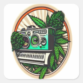 GIFT MUSIC&WEED LOVERS QUADRATISCHER AUFKLEBER