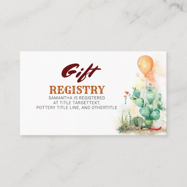 Gift-Registrierungskarte im mexikanischen Stil Visitenkarte (Vorderseite)