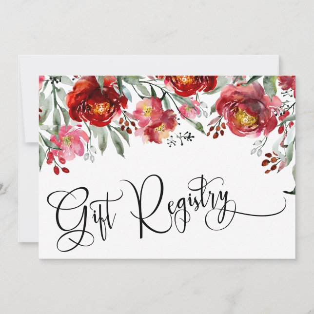 Gift Registry Burgundy Red Blume Insert Card Save The Date (Vorderseite)