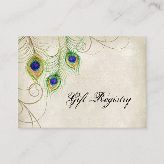 Gift Registry Cards - Peacock Feathers Wedding Set Begleitkarte (Vorderseite)