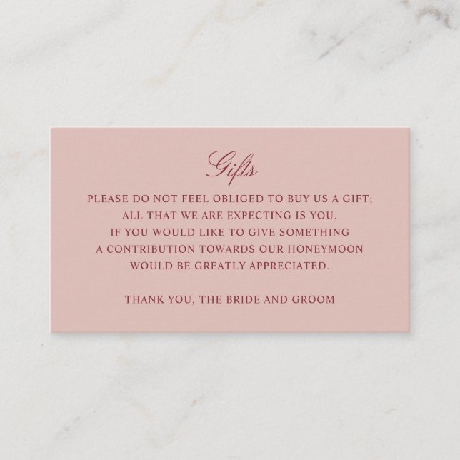 Gift Registry Honeymoon Burgundy Wedding Rose  Begleitkarte (Vorderseite)