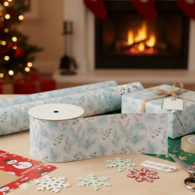 Gift Ribbon – Watercolor Eucalyptus & Pine Ripsband (Holiday gift ribbon)