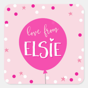 GIFT TAG ETIKETT niedlich rosa Ballon Konfetti Quadratischer Aufkleber