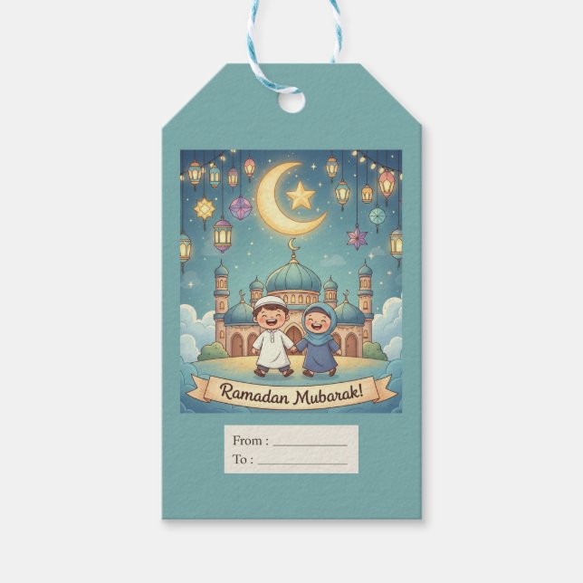Gift Tag Ramadhan Blue Cute Geschenkanhänger (Vorderseite)