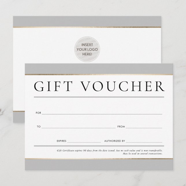 GIFT VOUCHER Moderne, elegante und neutrale Graust Einladung (Vorne/Hinten)