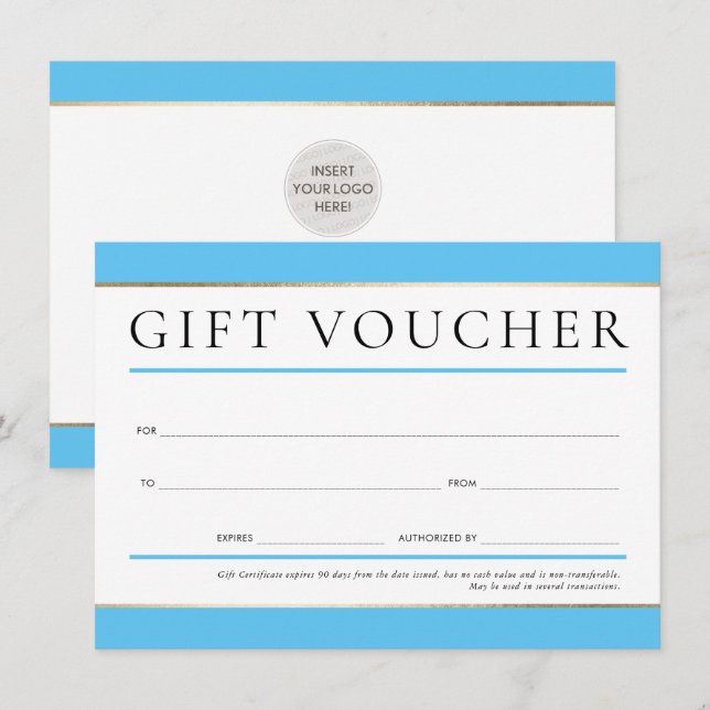 GIFT VOUCHER Modernes elegantes Business AQUA BLUE Einladung (Vorne/Hinten)