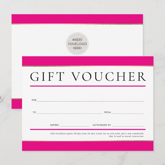 GIFT VOUCHER Modernes elegantes Business Hot Rosa  Einladung (Vorne/Hinten)