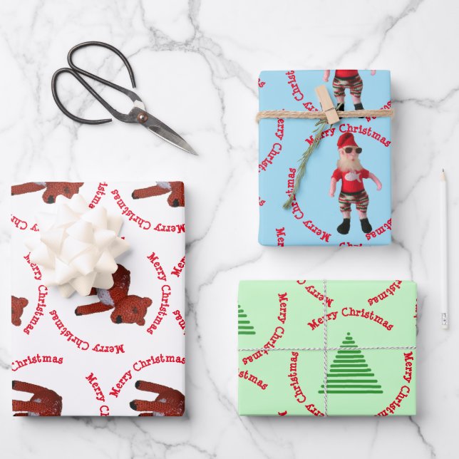 Gift Wrap - Frohe Weihnachten, Hirsch und Baum Geschenkpapier Set (Vorderseite)