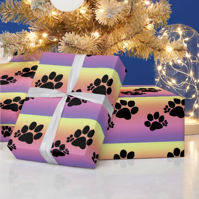 Gift Wrap - Polydactyl Paw Prints auf Regenbogen Geschenkpapier (Feiertage)