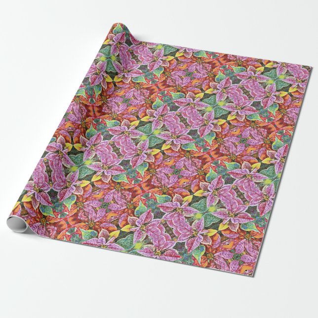 Gift Wrap Roll SG Red & Pink Poinsettias Geschenkpapier (Ungerollt)