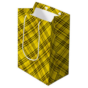 GIFT WRAP YELLOW BLACK ÜBERPRÜFT KARIERT MITTLERE GESCHENKTÜTE