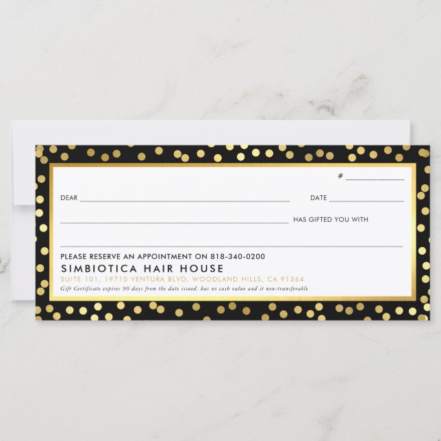 GIFT ZERTIFIKATE Moderne Glam Punkte Imitate Gold  (Vorderseite)
