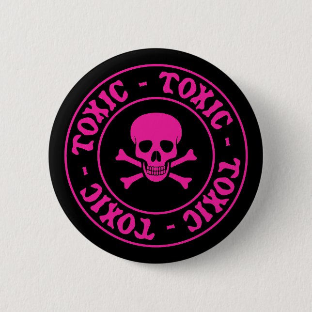 Giftig rosa Schädel und Kreuzknochen Button (Vorderseite)