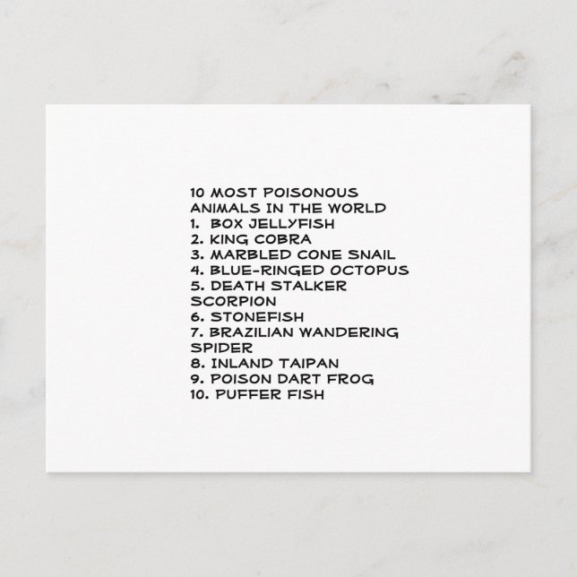 Giftige Tiere Postkarte (Vorderseite)