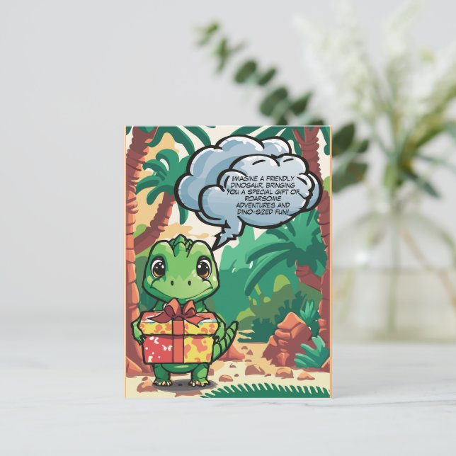 Gifting Dinosaur Baby Postkarte (Stehend Vorderseite)