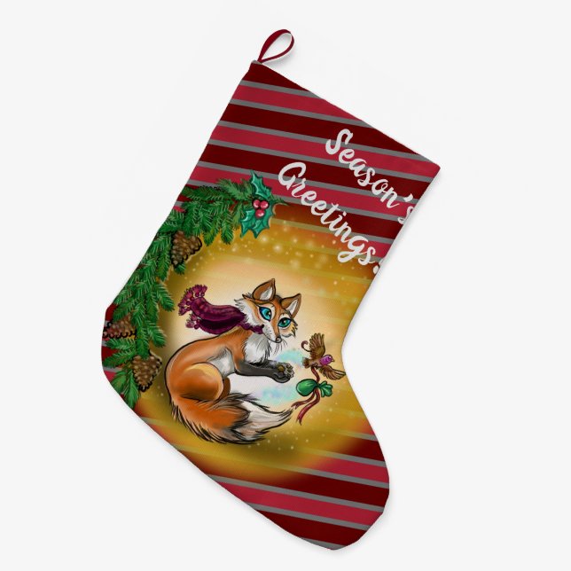 Gifting Fox Holiday Großer Weihnachtsstrumpf (Vorderansicht (hängend))