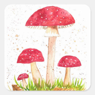 Giftpilz Pilzwald Aquarell Rot Natur Quadratischer Aufkleber