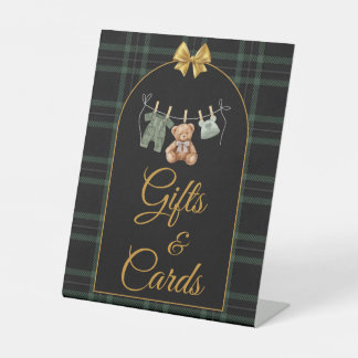 Gifts and Cards Table Sign Green Plaid Teddy Bear Sockelschild