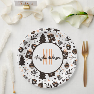 GIFTS CHRISTMAS BÄUME & ORNAMENTS PATTERN MONOGRAM PAPPTELLER