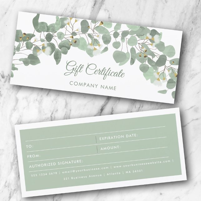Giftzertifikat Eukalyptus Greenergießer Zahnblüten (Eucalyptus Greenery Gum Blossoms Gift Certificate)