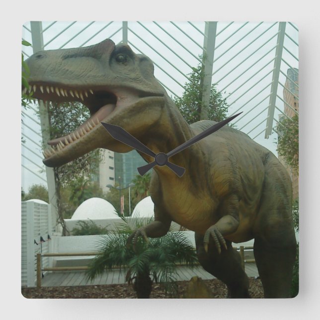 Giganotosaurus Dinosaurier Wall Clock Quadratische Wanduhr (Vorderseite)
