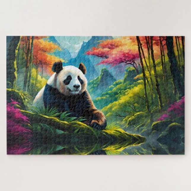 Gigant Panda im bunten Bambuswald auf dem Berg (Horizontal)