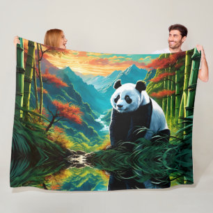 Gigant Panda im farbenfrohen Bambuswald Fleecedecke