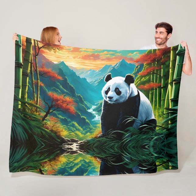 Gigant Panda im farbenfrohen Bambuswald Fleecedecke (Beispiel)