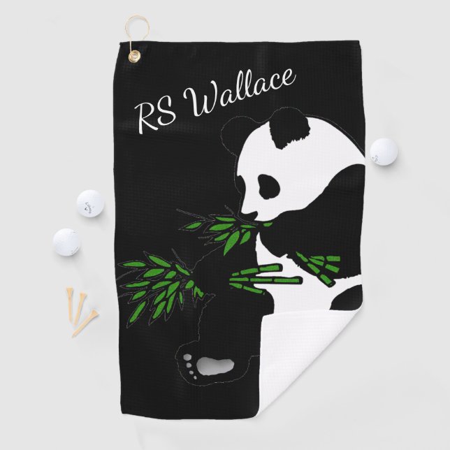 Gigant Panda Monogram oder Name Black Golfhandtuch (Insitu)