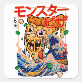 Gigant Pizza Monster Gepunktet in Kanagawa Quadratischer Aufkleber