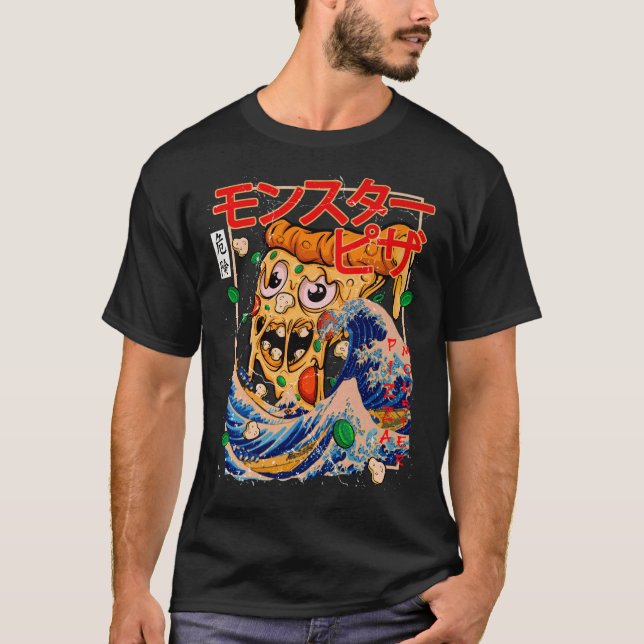 Gigant Pizza Monster Gepunktet in Kanagawa T-Shirt (Vorderseite)