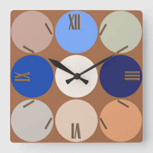 Giganten Dots, Taupe Tan, Beige und Blau des Mitte Quadratische Wanduhr
