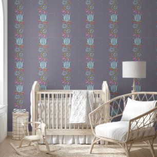 Gigantische Wildblume Muster Rosa Blau Lila Tapete