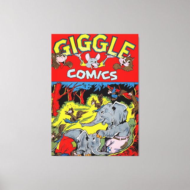 Giggle Elephant Animal Vintag Comic Leinwanddruck (Vorderseite)