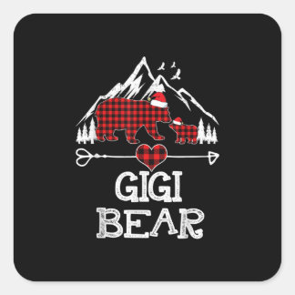 Gigi Bear Christmas Pajama Red Pläd Buffalo Quadratischer Aufkleber