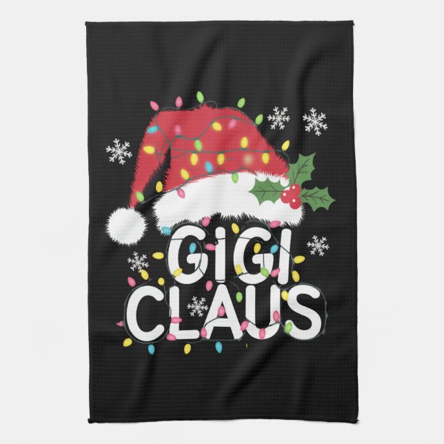 Gigi Claus Weihnachtslicht Pajama Familie Matching Geschirrtuch (Vertikal)