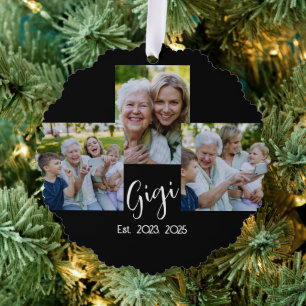 Gigi Established Modern Script Schwarz 3 Foto Ornament Karte
