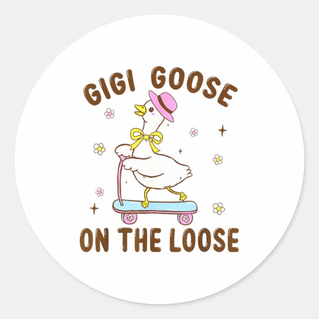 Gigi Goose On The Loose Funny Birthday Matching Fa Runder Aufkleber (Vorderseite)
