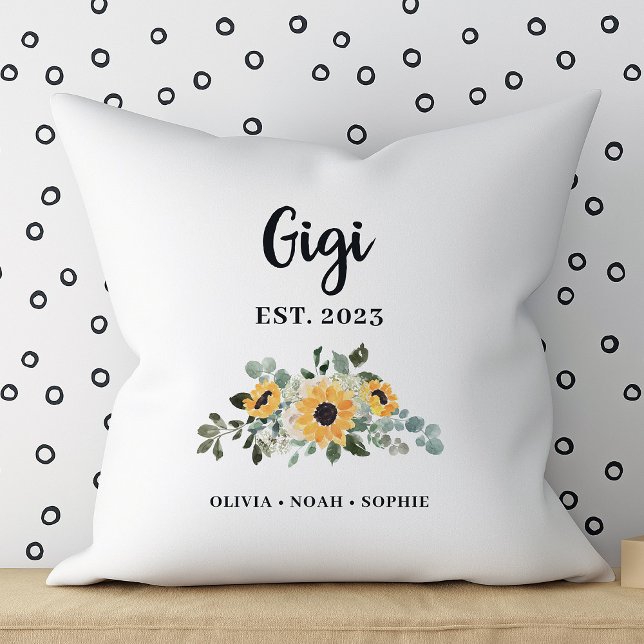 Gigi | Hübsche rustikale Sonnenblumen und Namen Kissen (A pretty, elegant floral pillow for your Gigi)