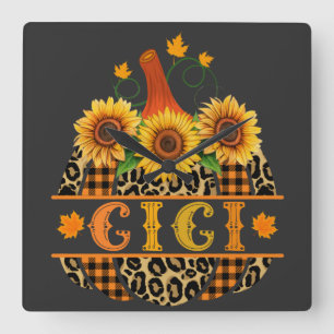 GiGi Pumpkin Leopard Print Sunflower Buffalo Plaid Quadratische Wanduhr