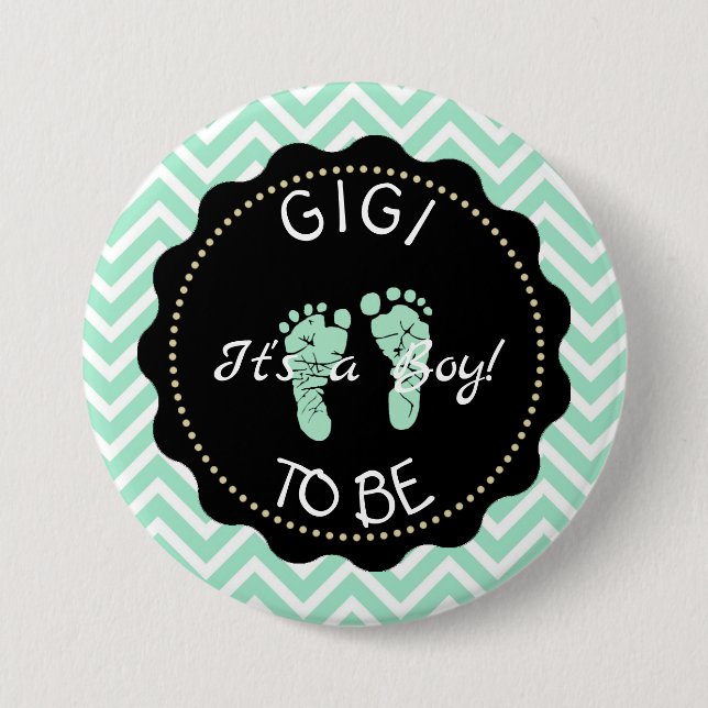 Gigi to be Green Zickzack Baby Showknopf Button (Vorderseite)