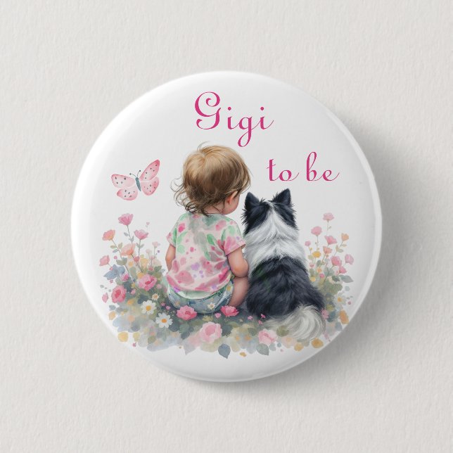 Gigi to be | Pink Baby and Puppy Baby Shower Button (Vorderseite)