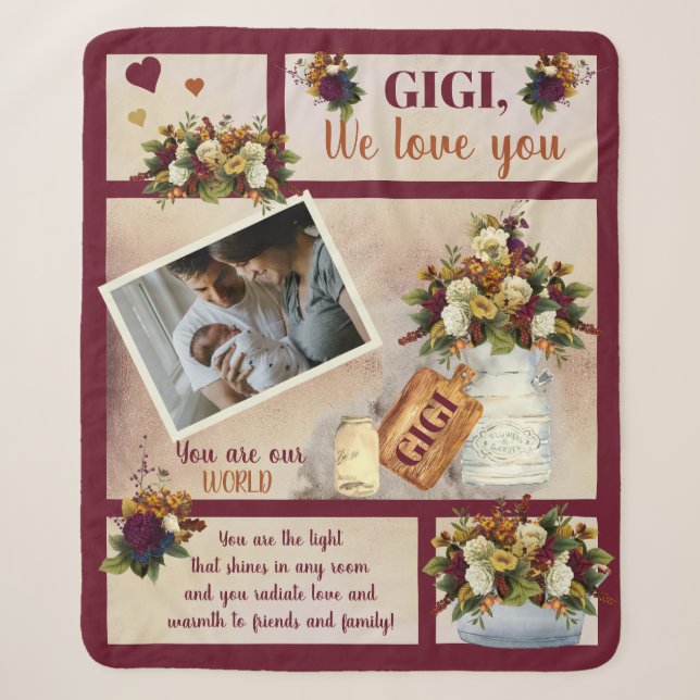 Gigi We Liebe You Foto Fall Floral | Skripttext  Sherpadecke (Vorderseite)