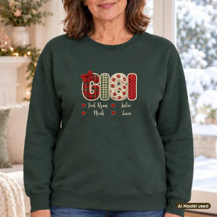 Gigi Weihnachten Faux Patchwork Vier Kinder Namen Sweatshirt