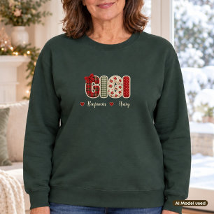 Gigi Weihnachten Faux Patchwork Zwei Kinder Namen Sweatshirt